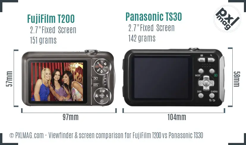 FujiFilm T200 vs Panasonic TS30 Screen and Viewfinder comparison