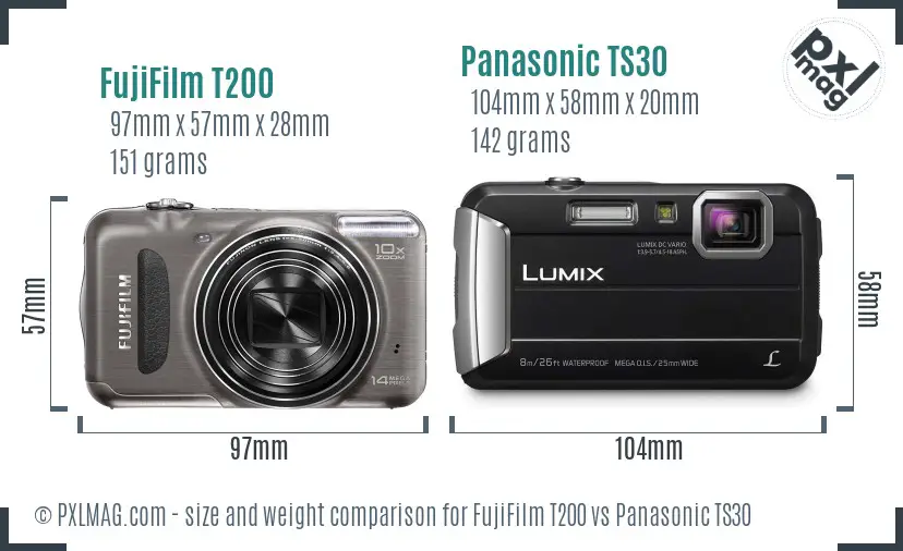 FujiFilm T200 vs Panasonic TS30 size comparison