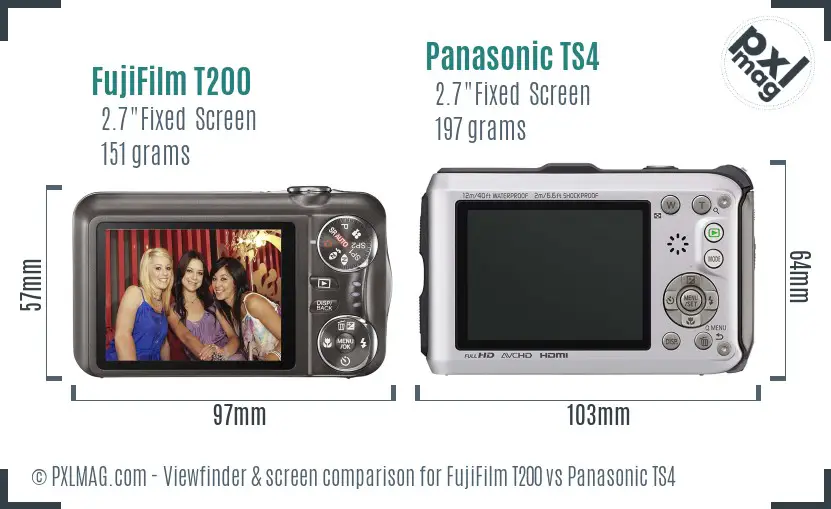 FujiFilm T200 vs Panasonic TS4 Screen and Viewfinder comparison