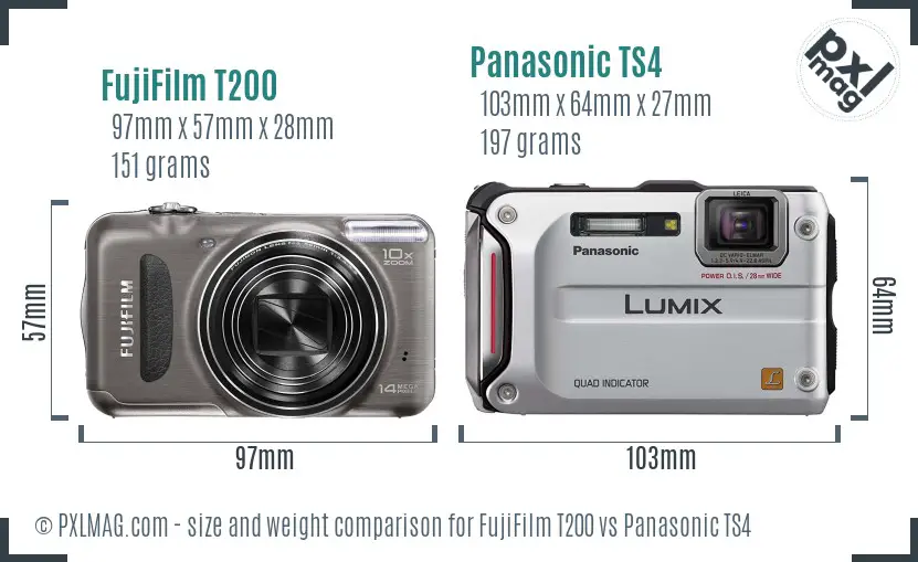 FujiFilm T200 vs Panasonic TS4 size comparison