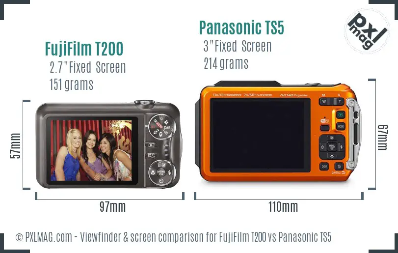 FujiFilm T200 vs Panasonic TS5 Screen and Viewfinder comparison