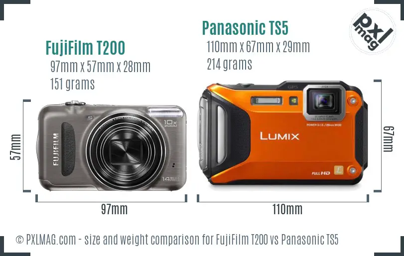 FujiFilm T200 vs Panasonic TS5 size comparison