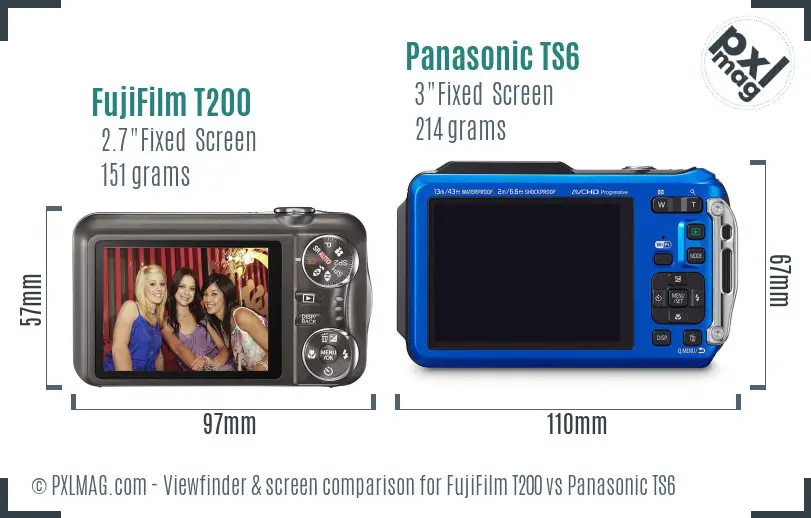 FujiFilm T200 vs Panasonic TS6 Screen and Viewfinder comparison