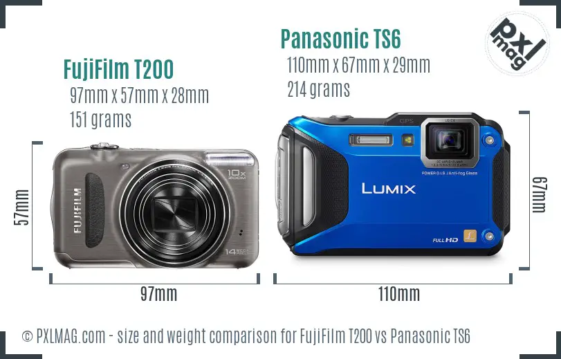 FujiFilm T200 vs Panasonic TS6 size comparison