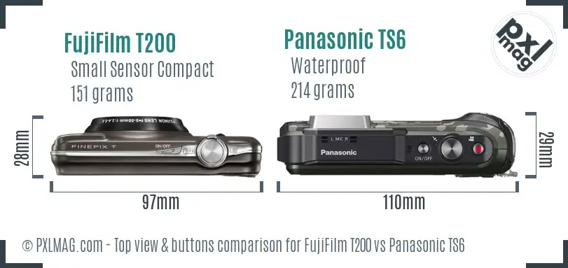 FujiFilm T200 vs Panasonic TS6 top view buttons comparison