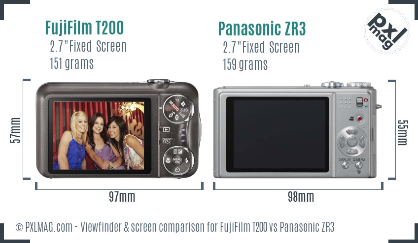 FujiFilm T200 vs Panasonic ZR3 Screen and Viewfinder comparison