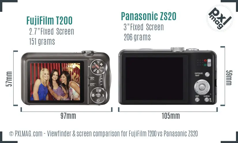 FujiFilm T200 vs Panasonic ZS20 Screen and Viewfinder comparison