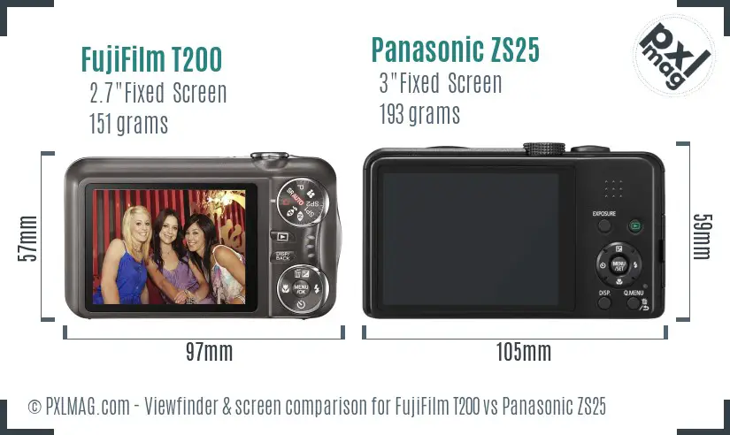 FujiFilm T200 vs Panasonic ZS25 Screen and Viewfinder comparison FujiFilm T200 vs Panasonic ZS25 Screen and Viewfinder comparison