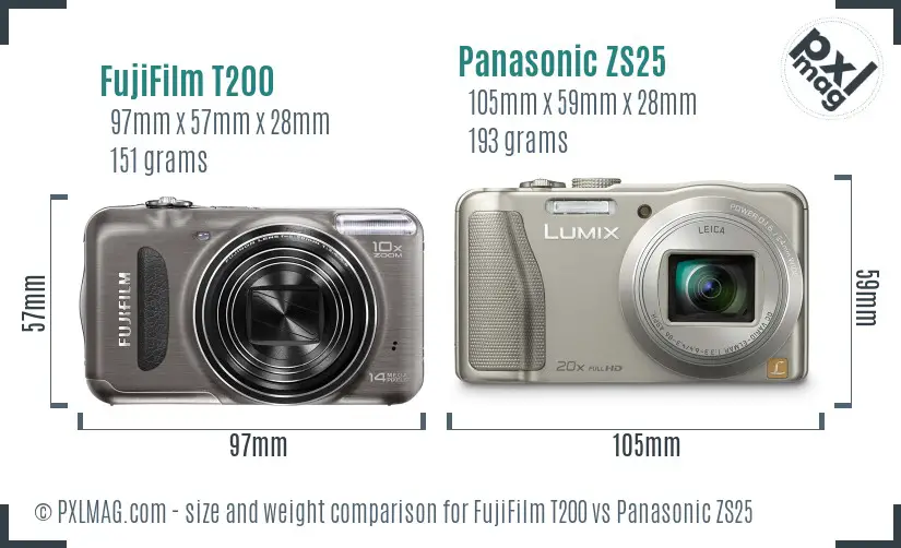 FujiFilm T200 vs Panasonic ZS25 size comparison FujiFilm T200 vs Panasonic ZS25 size comparison