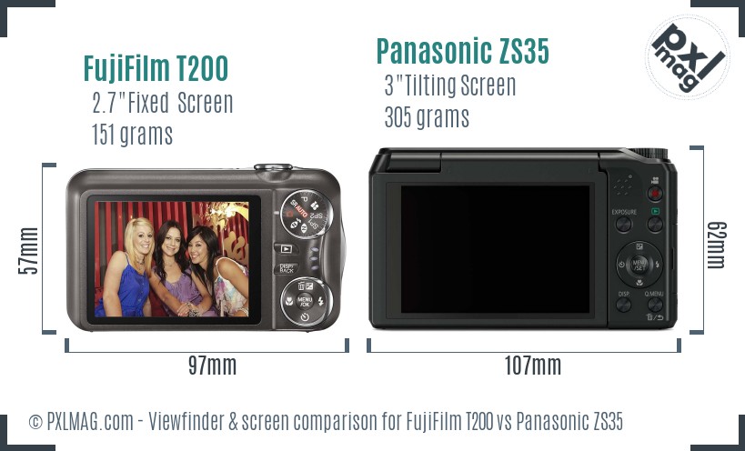 FujiFilm T200 vs Panasonic ZS35 Screen and Viewfinder comparison
