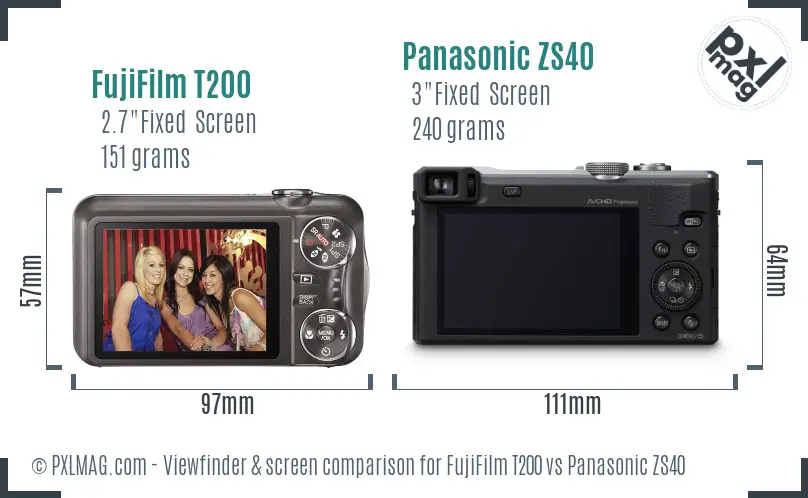 FujiFilm T200 vs Panasonic ZS40 Screen and Viewfinder comparison