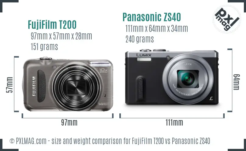 FujiFilm T200 vs Panasonic ZS40 size comparison