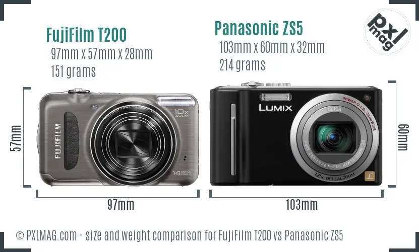 FujiFilm T200 vs Panasonic ZS5 size comparison FujiFilm T200 vs Panasonic ZS5 size comparison