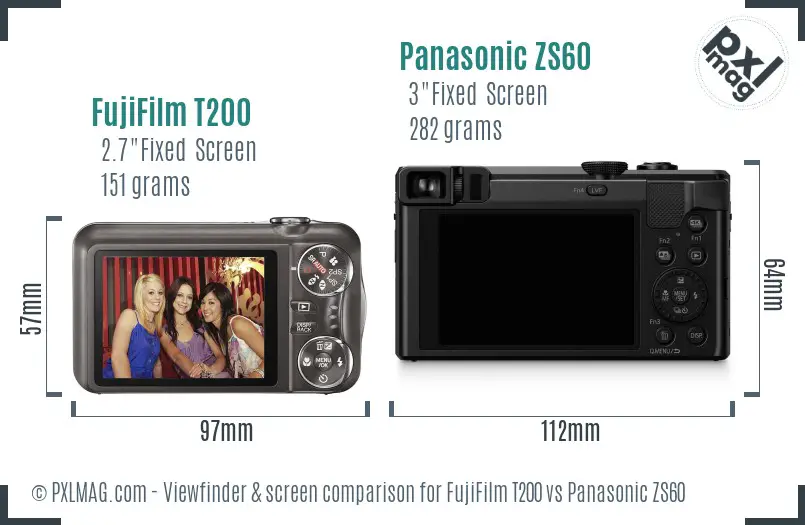 FujiFilm T200 vs Panasonic ZS60 Screen and Viewfinder comparison FujiFilm T200 vs Panasonic ZS60 Screen and Viewfinder comparison