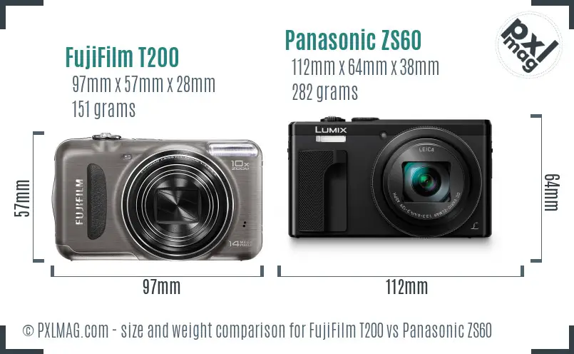 FujiFilm T200 vs Panasonic ZS60 size comparison FujiFilm T200 vs Panasonic ZS60 size comparison