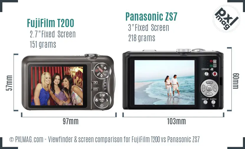 FujiFilm T200 vs Panasonic ZS7 Screen and Viewfinder comparison