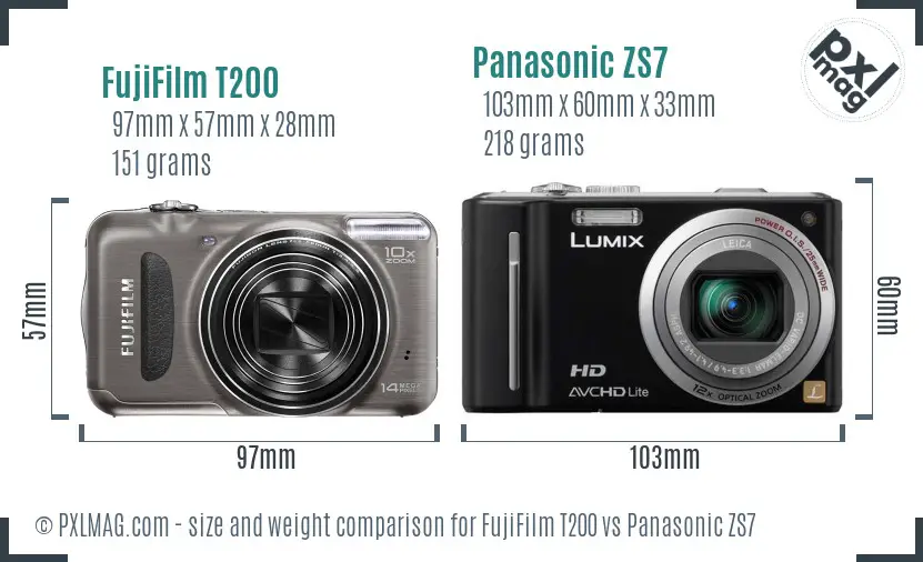 FujiFilm T200 vs Panasonic ZS7 size comparison