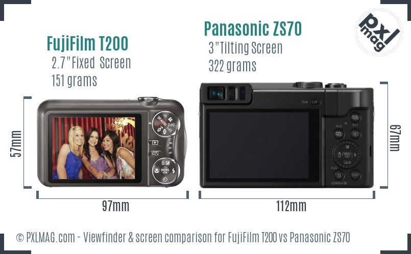 FujiFilm T200 vs Panasonic ZS70 Screen and Viewfinder comparison