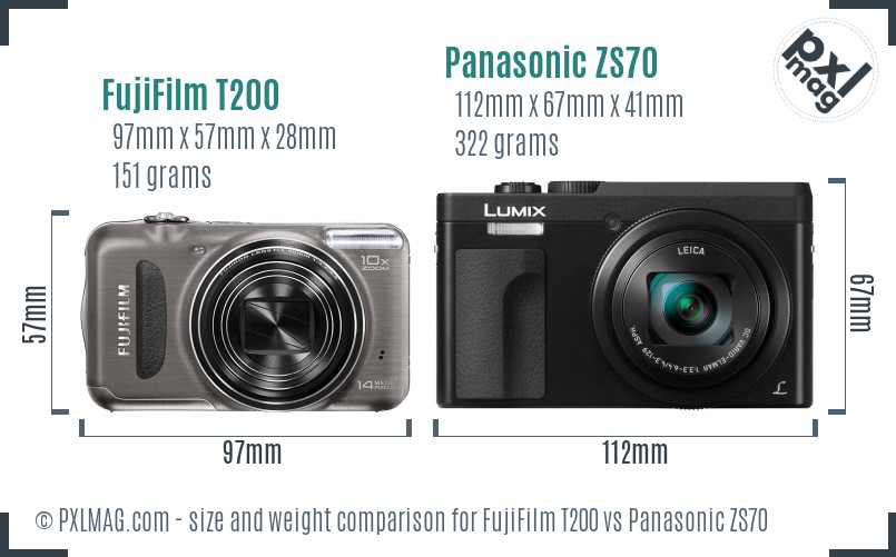 FujiFilm T200 vs Panasonic ZS70 size comparison FujiFilm T200 vs Panasonic ZS70 size comparison