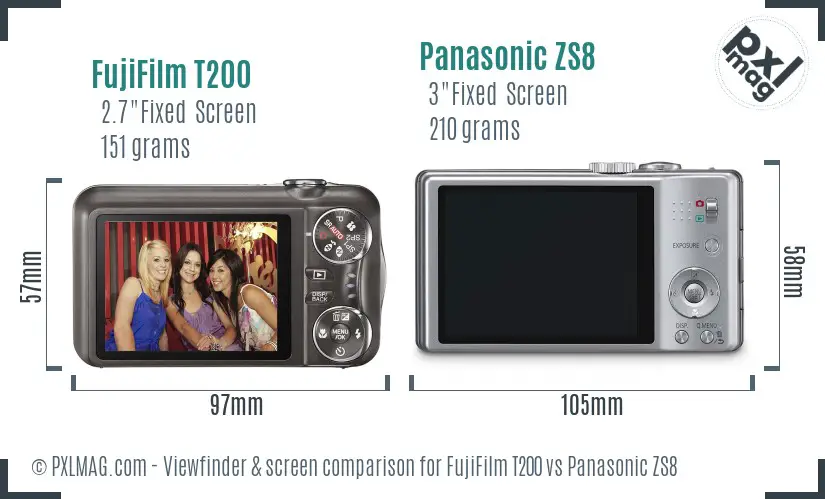 FujiFilm T200 vs Panasonic ZS8 Screen and Viewfinder comparison