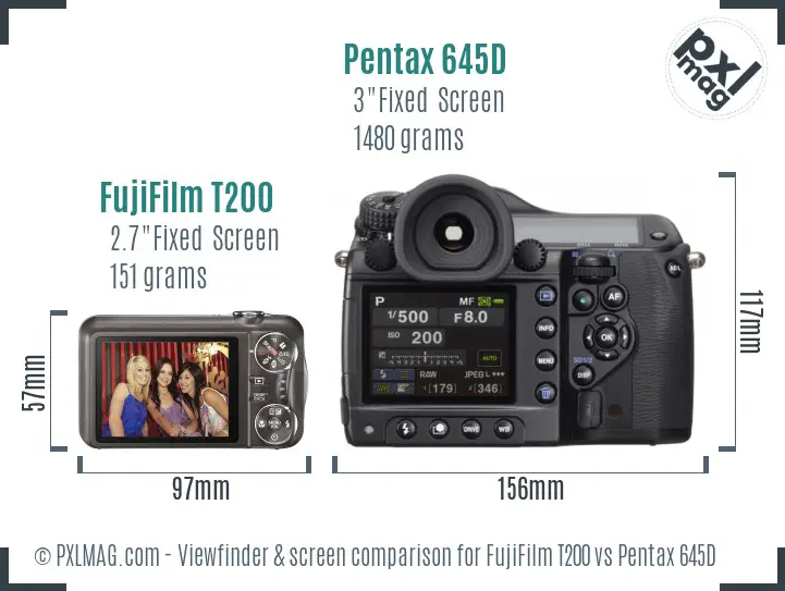FujiFilm T200 vs Pentax 645D Screen and Viewfinder comparison