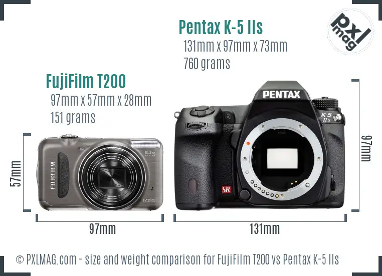 FujiFilm T200 vs Pentax K-5 IIs size comparison