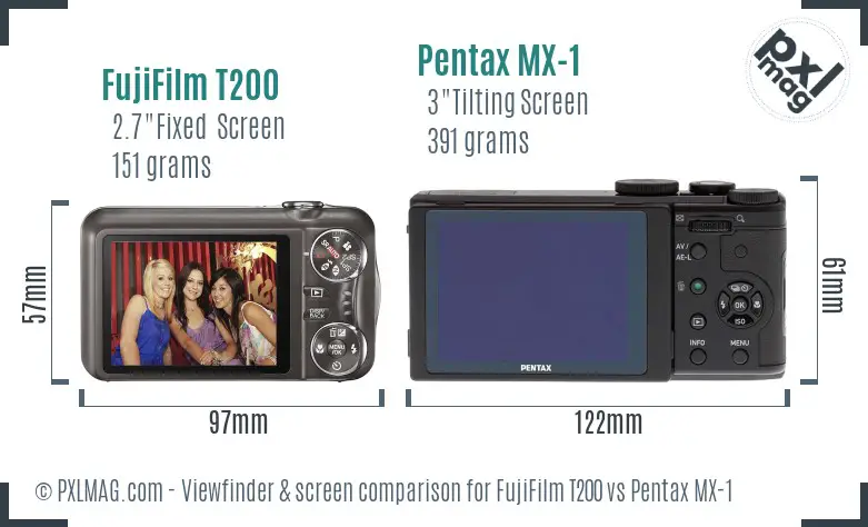 FujiFilm T200 vs Pentax MX-1 Screen and Viewfinder comparison