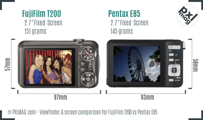 FujiFilm T200 vs Pentax E85 Screen and Viewfinder comparison