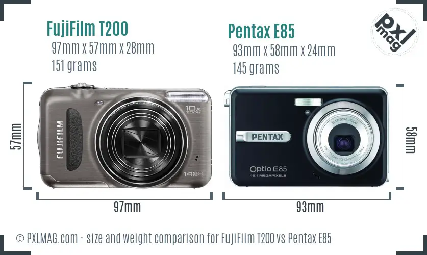 FujiFilm T200 vs Pentax E85 size comparison