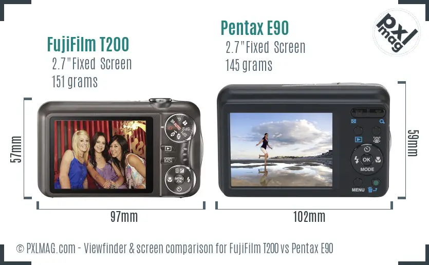 FujiFilm T200 vs Pentax E90 Screen and Viewfinder comparison