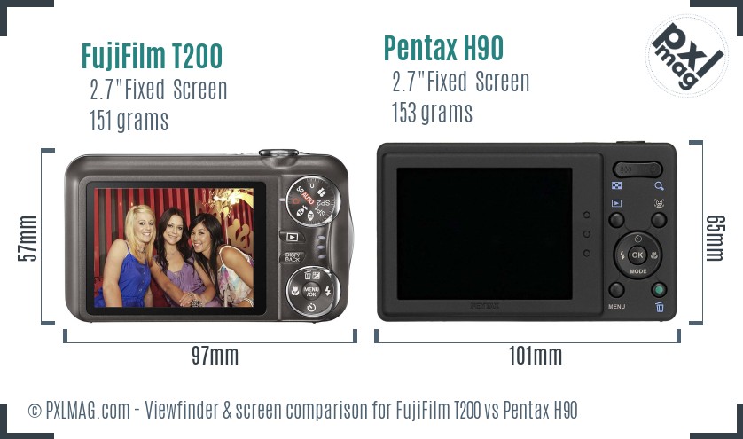 FujiFilm T200 vs Pentax H90 Screen and Viewfinder comparison