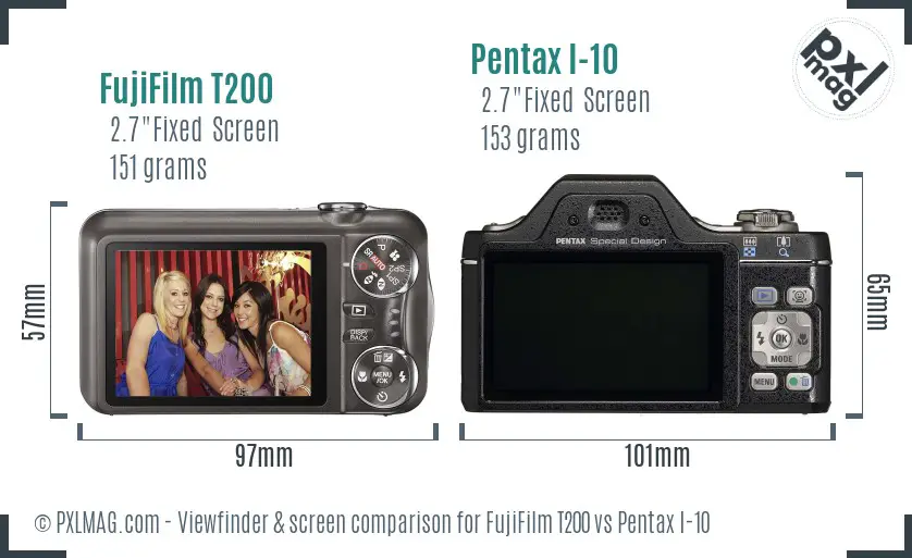 FujiFilm T200 vs Pentax I-10 Screen and Viewfinder comparison