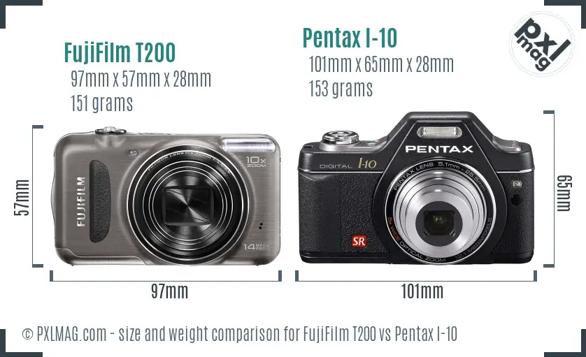 FujiFilm T200 vs Pentax I-10 size comparison