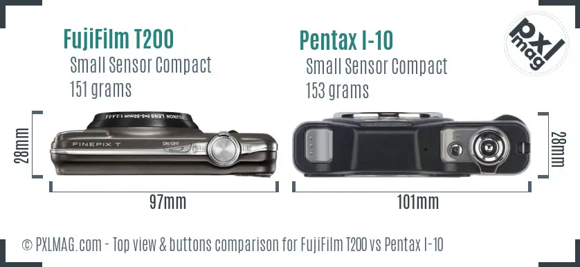 FujiFilm T200 vs Pentax I-10 top view buttons comparison