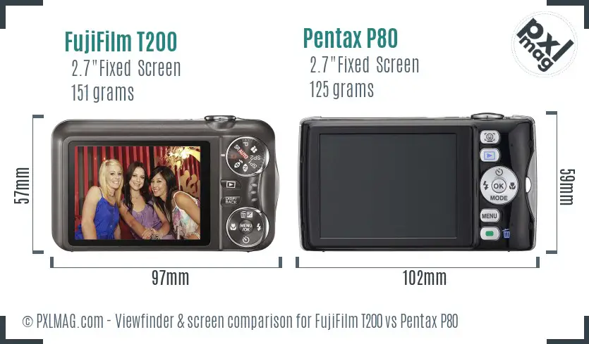 FujiFilm T200 vs Pentax P80 Screen and Viewfinder comparison FujiFilm T200 vs Pentax P80 Screen and Viewfinder comparison
