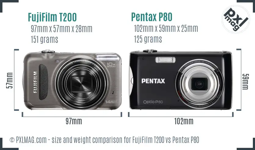 FujiFilm T200 vs Pentax P80 size comparison FujiFilm T200 vs Pentax P80 size comparison