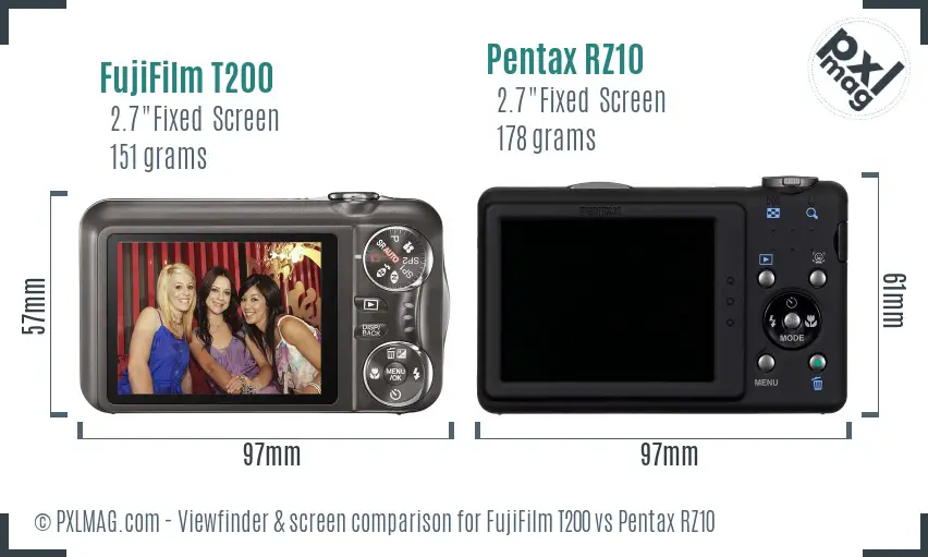 FujiFilm T200 vs Pentax RZ10 Screen and Viewfinder comparison FujiFilm T200 vs Pentax RZ10 Screen and Viewfinder comparison