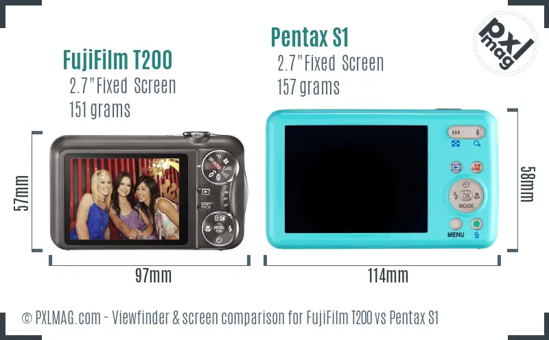 FujiFilm T200 vs Pentax S1 Screen and Viewfinder comparison FujiFilm T200 vs Pentax S1 Screen and Viewfinder comparison
