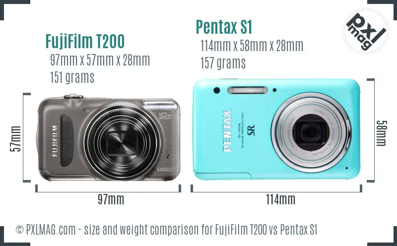 FujiFilm T200 vs Pentax S1 size comparison FujiFilm T200 vs Pentax S1 size comparison