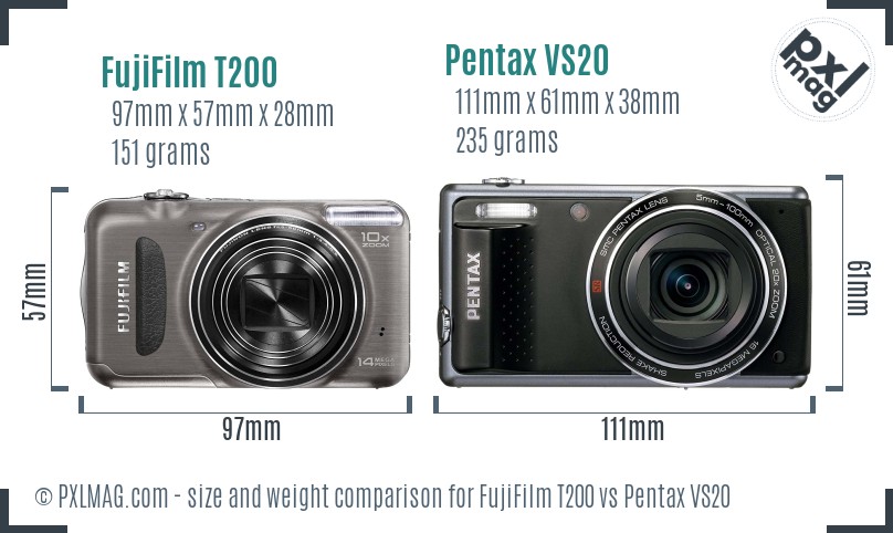 FujiFilm T200 vs Pentax VS20 size comparison FujiFilm T200 vs Pentax VS20 size comparison