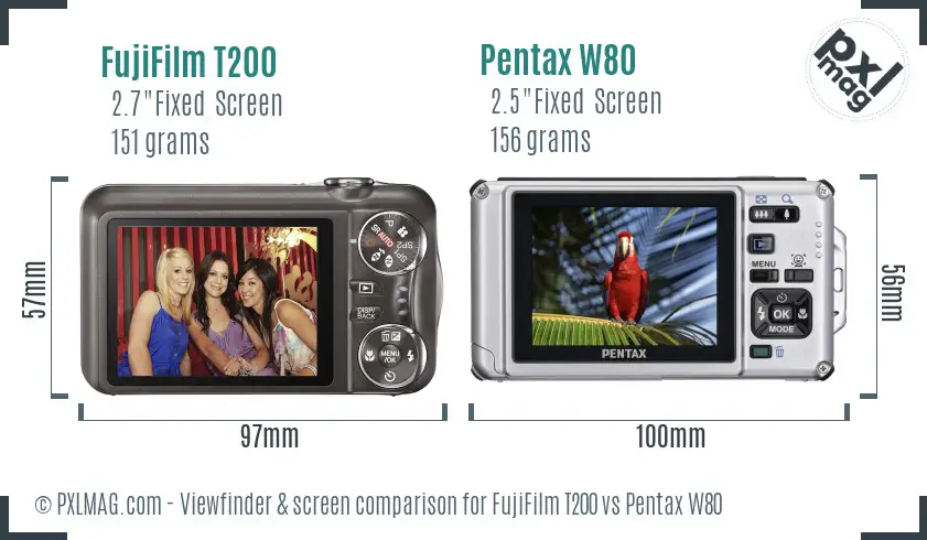 FujiFilm T200 vs Pentax W80 Screen and Viewfinder comparison FujiFilm T200 vs Pentax W80 Screen and Viewfinder comparison