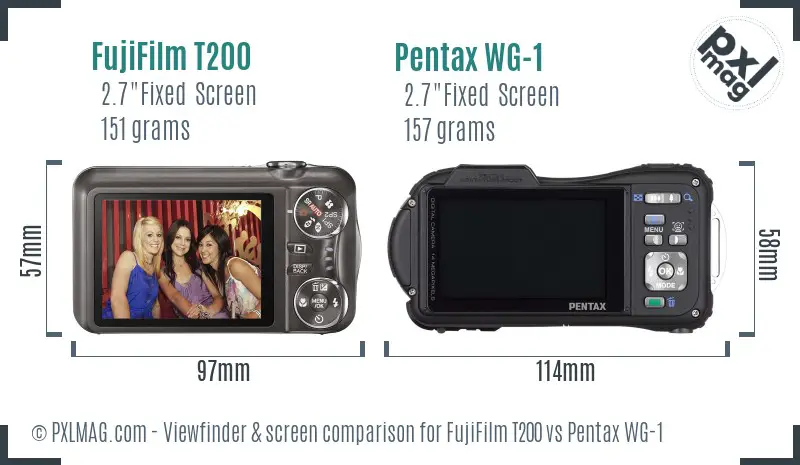 FujiFilm T200 vs Pentax WG-1 Screen and Viewfinder comparison