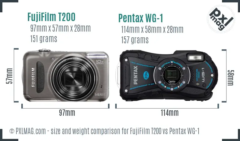 FujiFilm T200 vs Pentax WG-1 size comparison