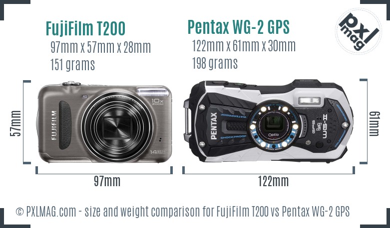 FujiFilm T200 vs Pentax WG-2 GPS size comparison FujiFilm T200 vs Pentax WG-2 GPS size comparison