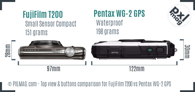 FujiFilm T200 vs Pentax WG-2 GPS top view buttons comparison
