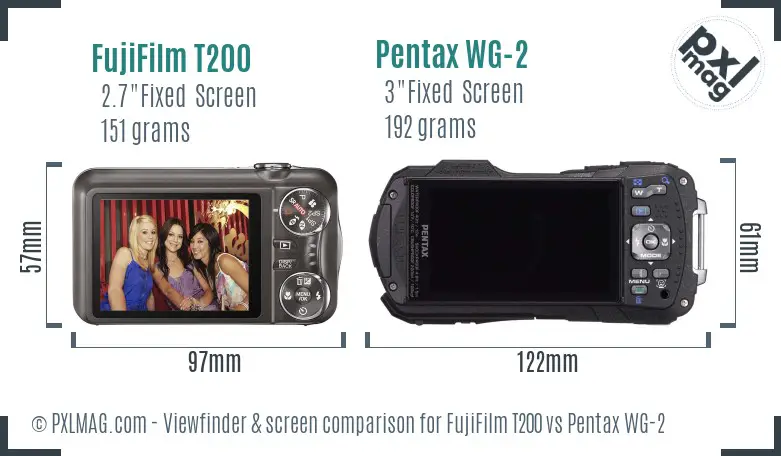 FujiFilm T200 vs Pentax WG-2 Screen and Viewfinder comparison