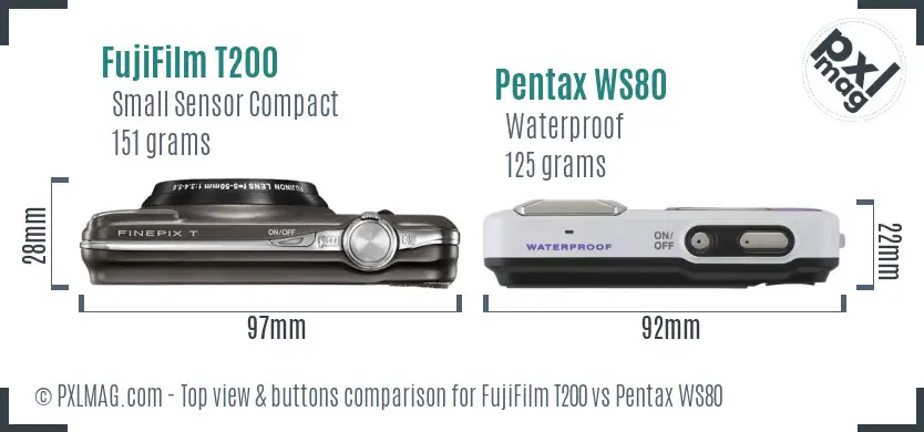 FujiFilm T200 vs Pentax WS80 top view buttons comparison