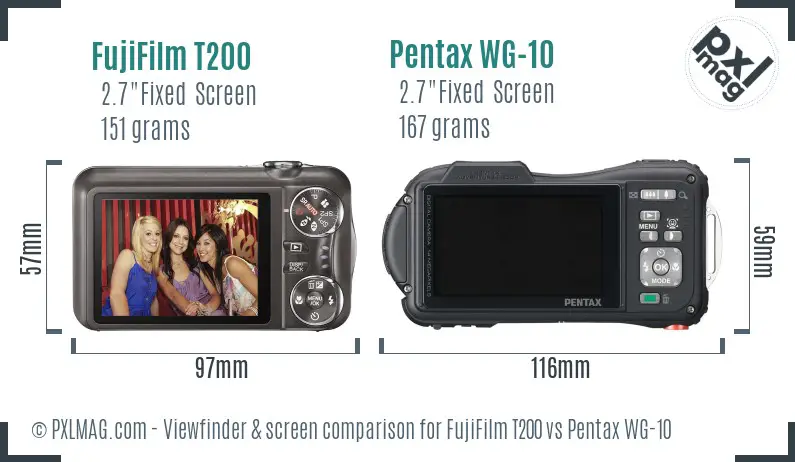 FujiFilm T200 vs Pentax WG-10 Screen and Viewfinder comparison