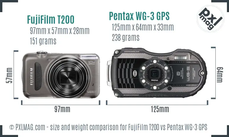 FujiFilm T200 vs Pentax WG-3 GPS size comparison FujiFilm T200 vs Pentax WG-3 GPS size comparison