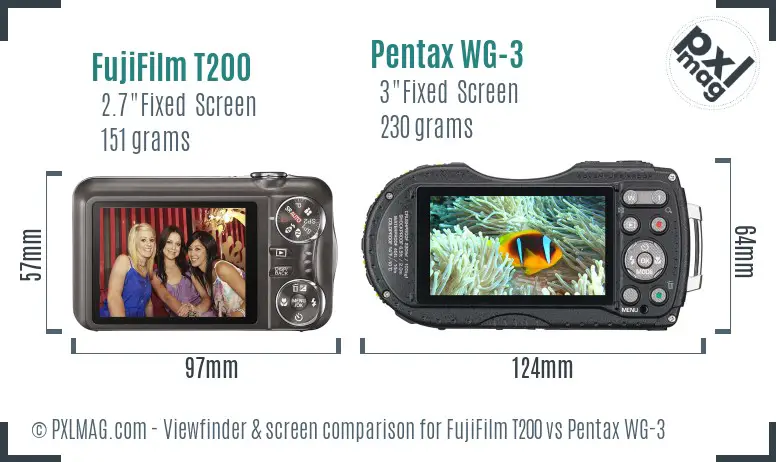 FujiFilm T200 vs Pentax WG-3 Screen and Viewfinder comparison